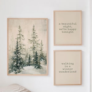 Winter Wonderland Gallery Wall Art Set of 3 Printable Christmas Decor Snowy Forest Scene Holiday Quote Prints Neutral Seasonal Download