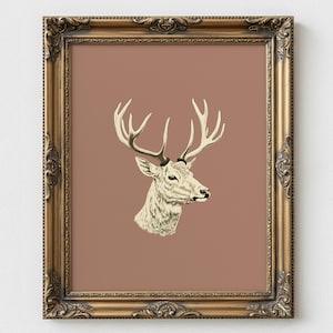 Rustic Deer Head Printable Wall Art Neutral Tones Cabin Decor Woodland Wildlife Print To Download Lodge Style Country Home Aesthetic Artwork