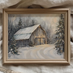 Rustic Winter Barn Printable Wall Art Snowy Landscape Christmas Decor Farmhouse Holiday Wall Art Cozy Cottagecore Aesthetic Digital Download