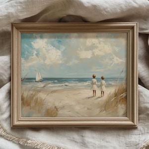 Beach Printable Wall Art Coastal Kids Ocean Landscape Nautical Decor Digital Download Seaside Painting Summer Artwork Beach House Wall Decor