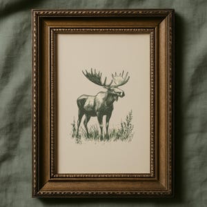 Moose Wall Art Printable Rustic Lodge Decor Woodland Animal Print Forest Cabin Artwork Vintage Style Moose Poster For Home Or Office