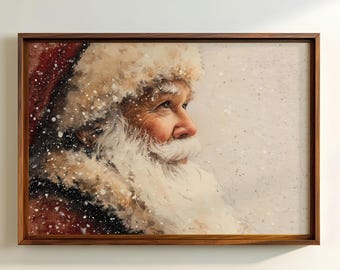 Vintage Santa Claus Portrait Wall Art Rustic Christmas Print Cozy Holiday Decor Neutral Winter Printable Artwork Farmhouse Style