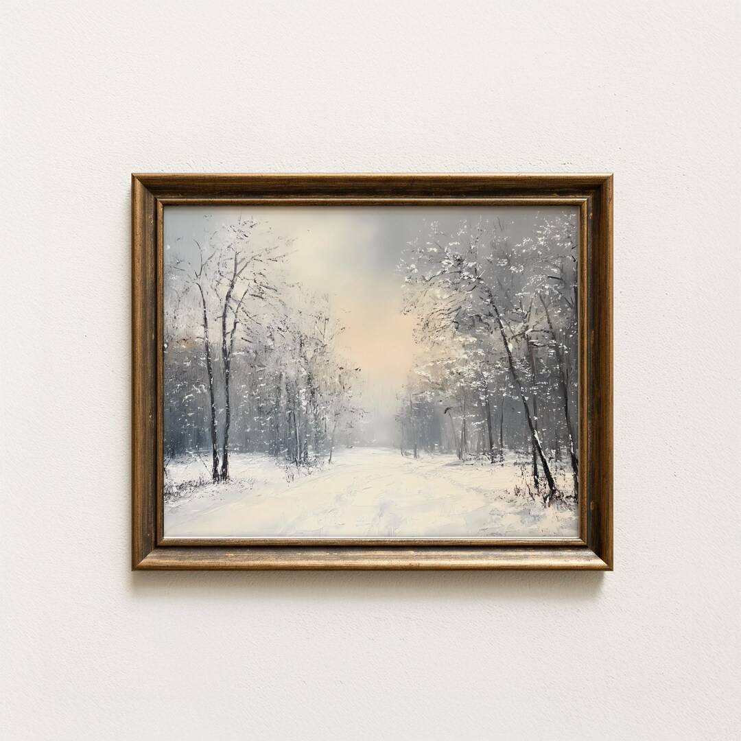 Winter Landscape Printable Wall Art Snowy Forest Painting Rustic Cabin ...