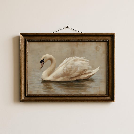 Swan Printable Wall Art Elegant Bird Artwork Neutral Decor Digital Download Vintage Style Animal Print Lake House Decor Minimalist Poster