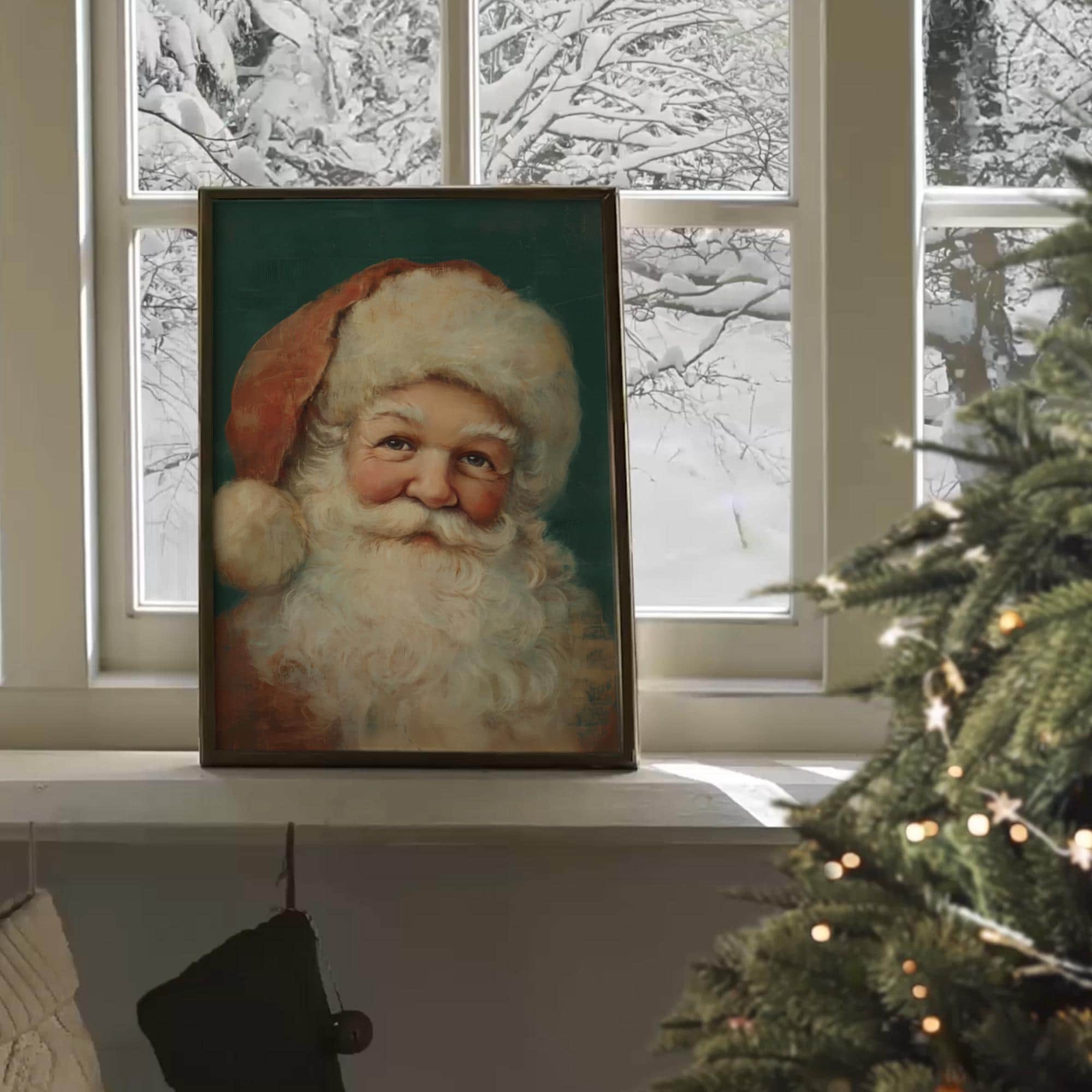 サンタクロースの肖像画の壁アート レトロなサンタの顔の印刷可能な