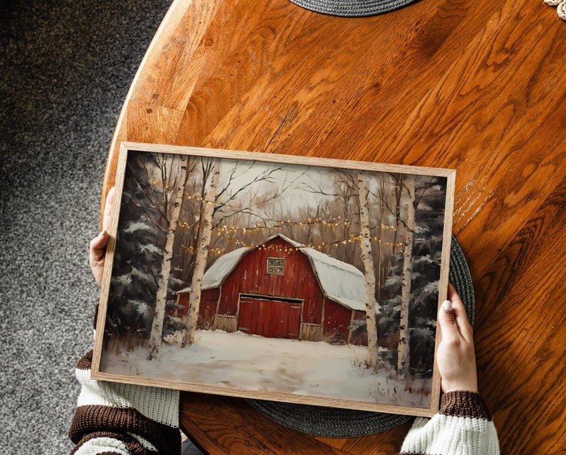 Printable Winter Wall Art Rustic Barn Wall Art Christmas Tree Wall Art