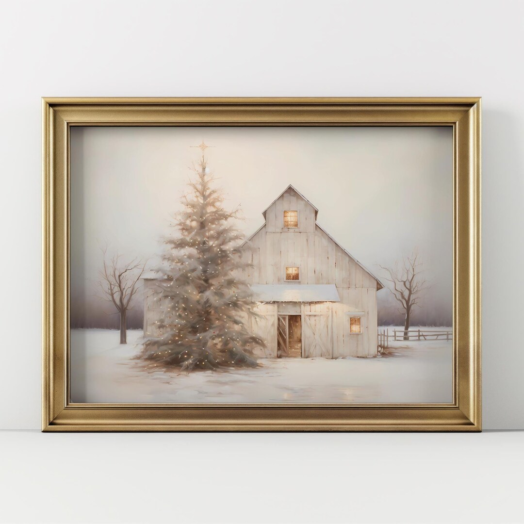 Rustic Christmas Barn Wall Art Printable Winter Farmhouse Scene Holiday ...