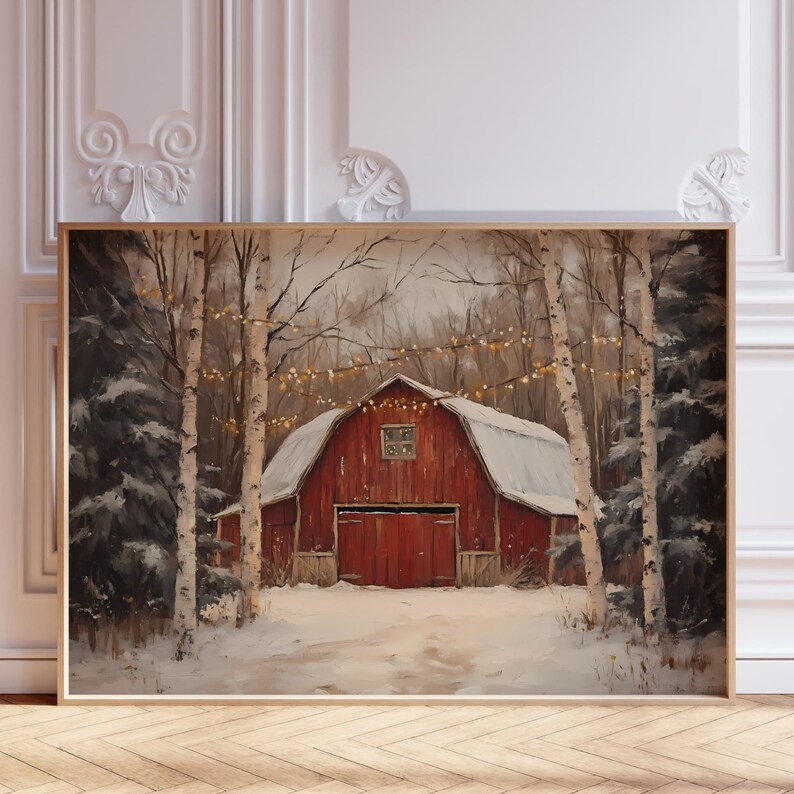 Printable Winter Wall Art Rustic Barn Wall Art Christmas Tree Wall Art