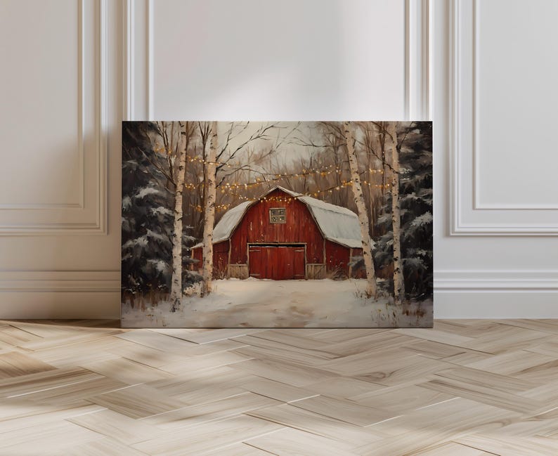 Printable Winter Wall Art Rustic Barn Wall Art Christmas Tree Wall Art