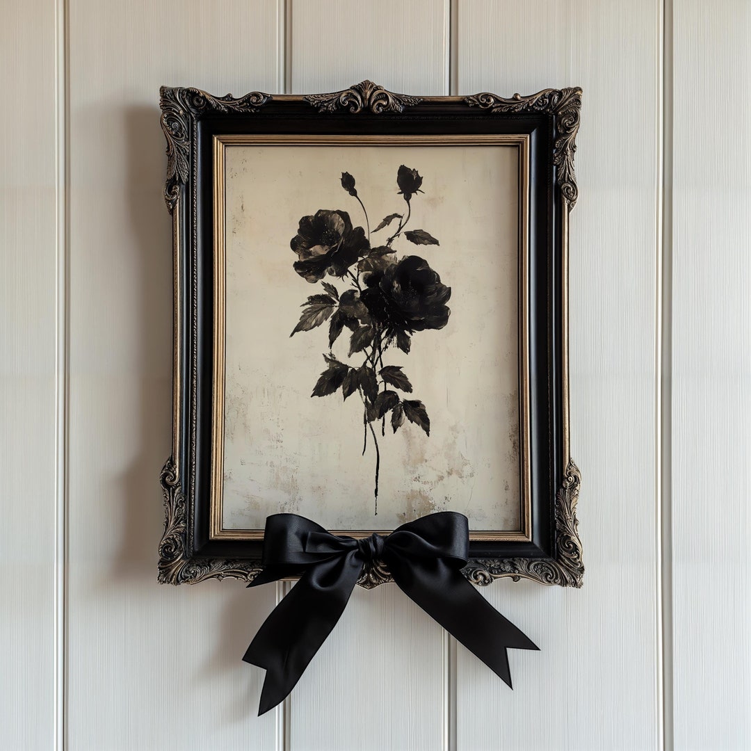 Gothic Black Rose Printable Wall Art Vintage Floral Digital Download ...