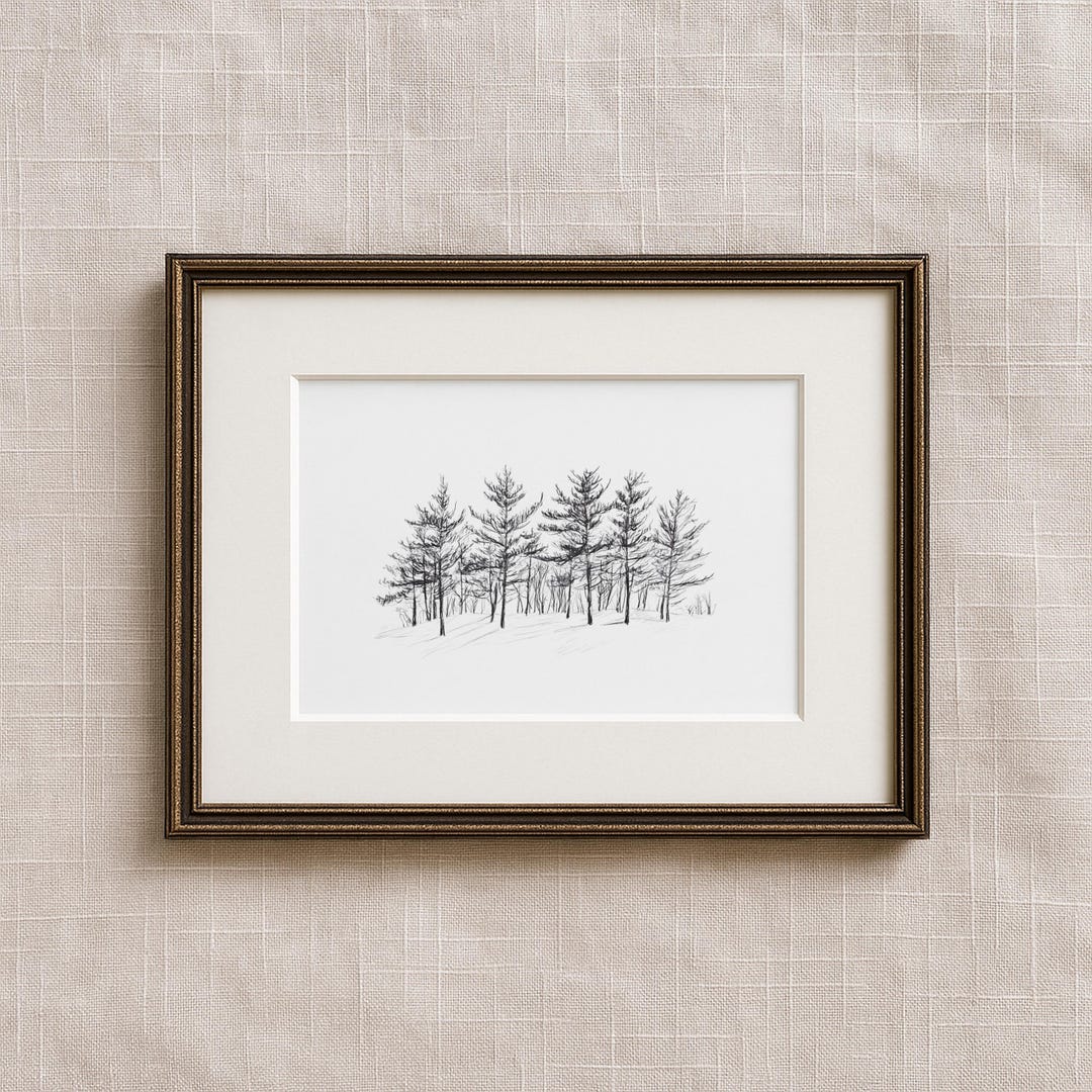 Minimalist Winter Tree Line Art Printable Wall Art Black and White ...
