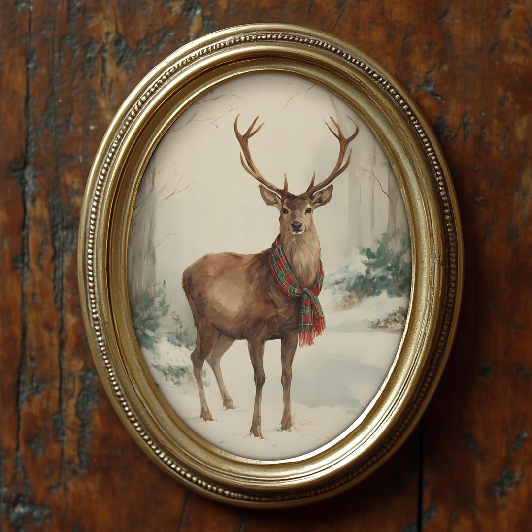 Tartan Deer Wall Art Printable Rustic Christmas Decor Winter Woodland ...