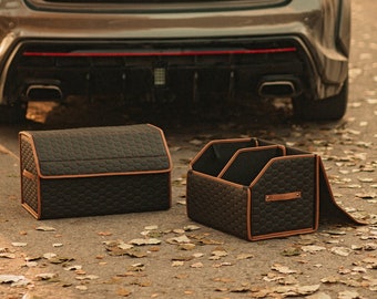 Car Trunk Organizer 17.7-Inch 21.6-Inch Foldable Eco Leather Black Brown Owleys