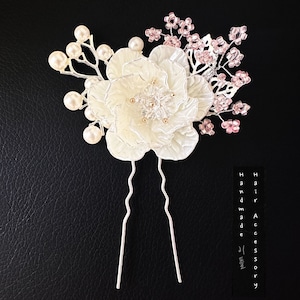 Traditional Korean hair comb stick pin white Pearl, crystal Beads peony Flower Handmade Hanbok Hair Accessory wedding ornament