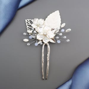 Traditional Korean Handmade Hair Stick Pin White Mother-of-pearl Flower Leaf Pink, Blue Rhinestone, Pearl Beads Hanbok Hair Accessory Binyeo