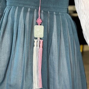 Traditional Korean Norigae Carved Crane Ornament Silk Knot Charm Tassel Handmade Hanbok Accessory