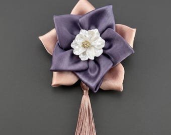 Traditional Korean Baessi Daenggi Purple Pink Flower Hanbok Hair Clip Pin Accessory