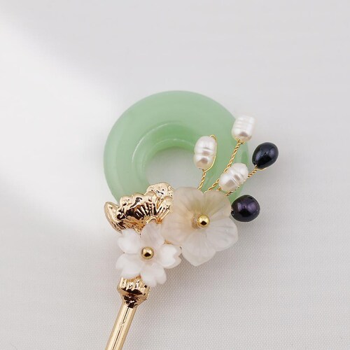 Bâtonnets pour cheveux traditionnels coréens dorés, perles en pierre de jade vert, perles Hanbok Binyeo