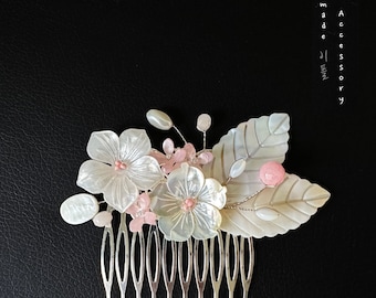 Peineta para el pelo tradicional coreana hecha a mano, Pin de nácar, flor rosa, accesorio para el cabello para fiesta Updo