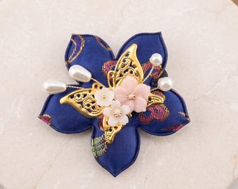 Haarspeld met bloemen Traditionele Koreaanse Baessi Daenggi-stijl blauwe vlinder Hanbok-accessoire