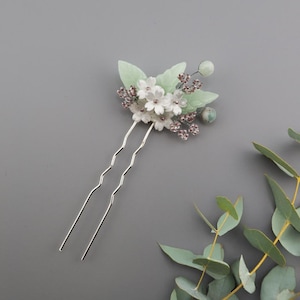 Handmade Traditional Korean Hair Comb Stick Pin White Flower Green Jade Leaf Beads Party Updo Hanbok Hair Accessory 1pc