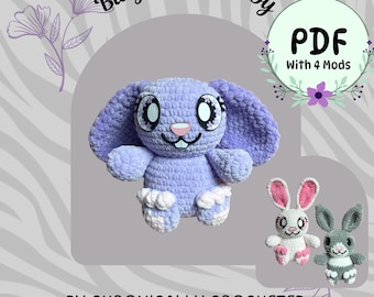 Wzór na szydełkowego króliczka | Amigurumi | Pluszowy króliczek | Uszy z klapkami | Szpiczaste uszy | Króliczek wielkanocny | Ręcznie robiony | Wzór szydełkowy w formacie PDF | Mini bułeczka
