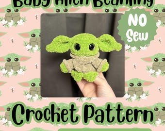 Wzór na szydełko Baby Alien Beanling z obciążeniem | Wzór na amigurumi bez szycia | PDF | Poziom średnio zaawansowany | Zielona gwiazda kosmity | Poliestrowe kuleczki | Miękka