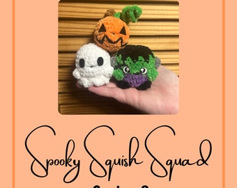 Spooky Squish Squad, seria 3 | Halloween | Wzór na szydełkowe amigurumi | Bez szycia | Piłeczka antystresowa | Fidget | Duch | Dynia | Potwór