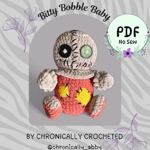 Sam Crochet Pattern | Horror | No Sew Amigurumi Pattern | Bitty Bobble Baby | Spooky Tricky Kid PDF | Trick R’ Treat | Beginner