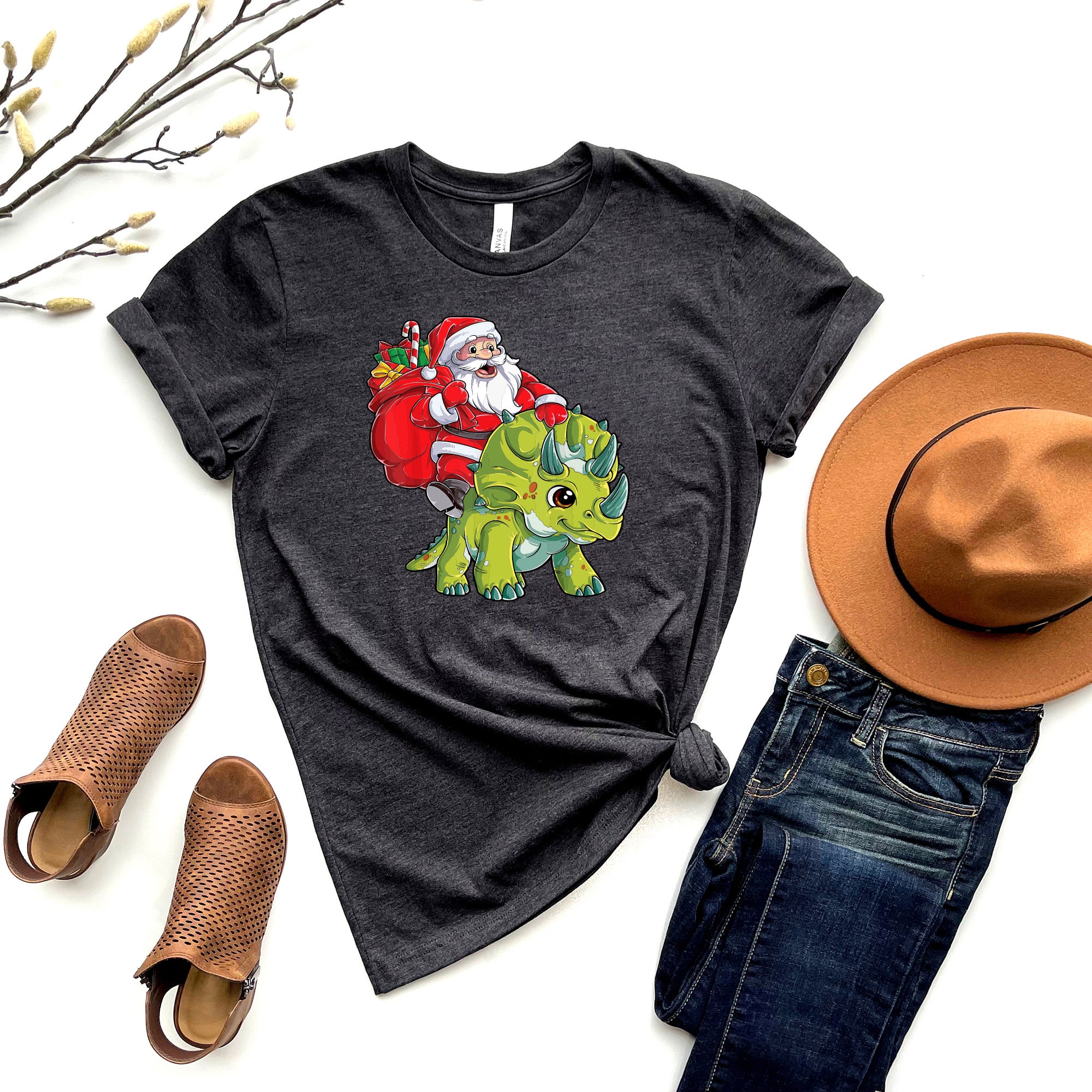 Discover Santa Triceratops Shirt For Kids, Christmas Santa Shirt, T-rex Dinosaur Outfit, Santa Snowflake Shirt, Dinosaur Tee For Boys, Christmas Gift