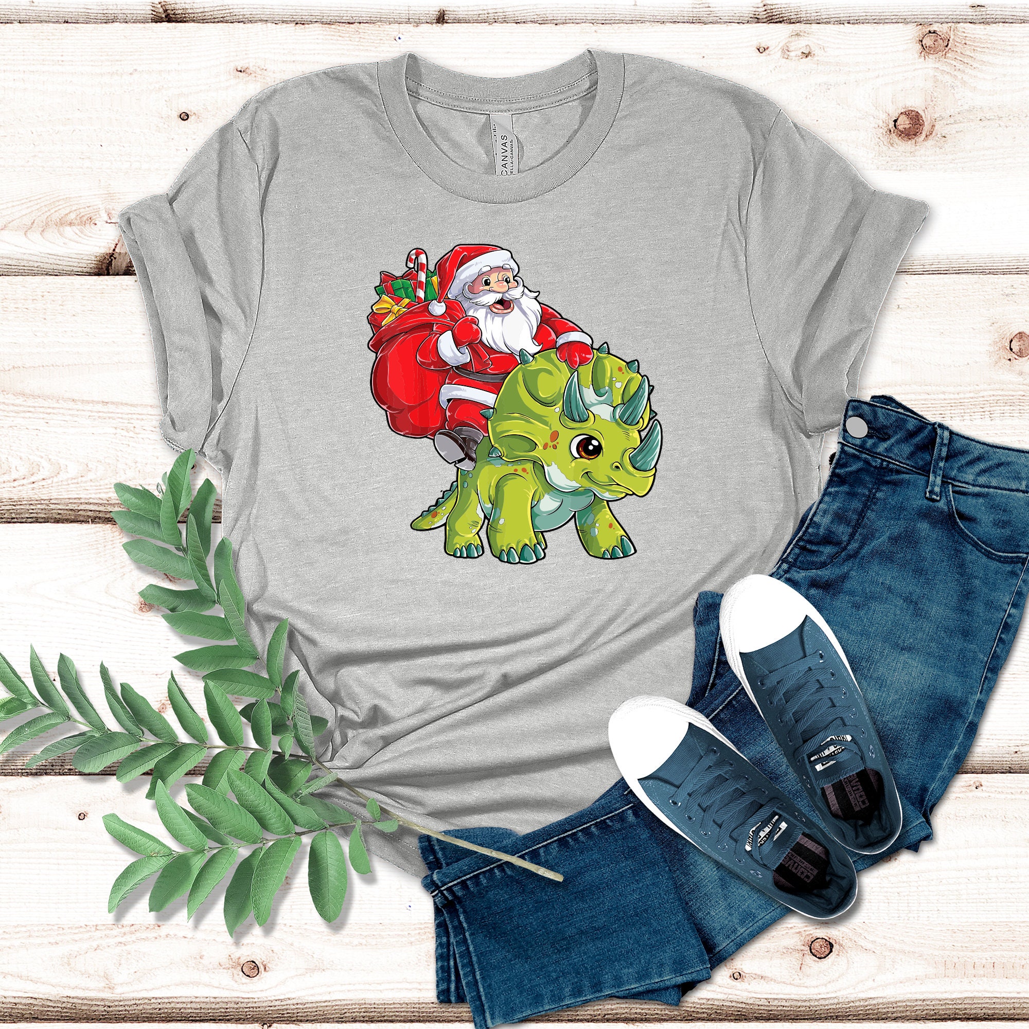 Discover Santa Triceratops Shirt For Kids, Christmas Santa Shirt, T-rex Dinosaur Outfit, Santa Snowflake Shirt, Dinosaur Tee For Boys, Christmas Gift