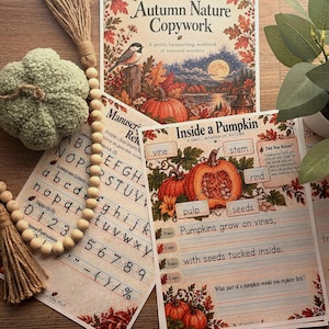 Fall Handwriting Worksheets, Autumn Copywork for Ages 6 to 9, 13-Page Nature Workbook
