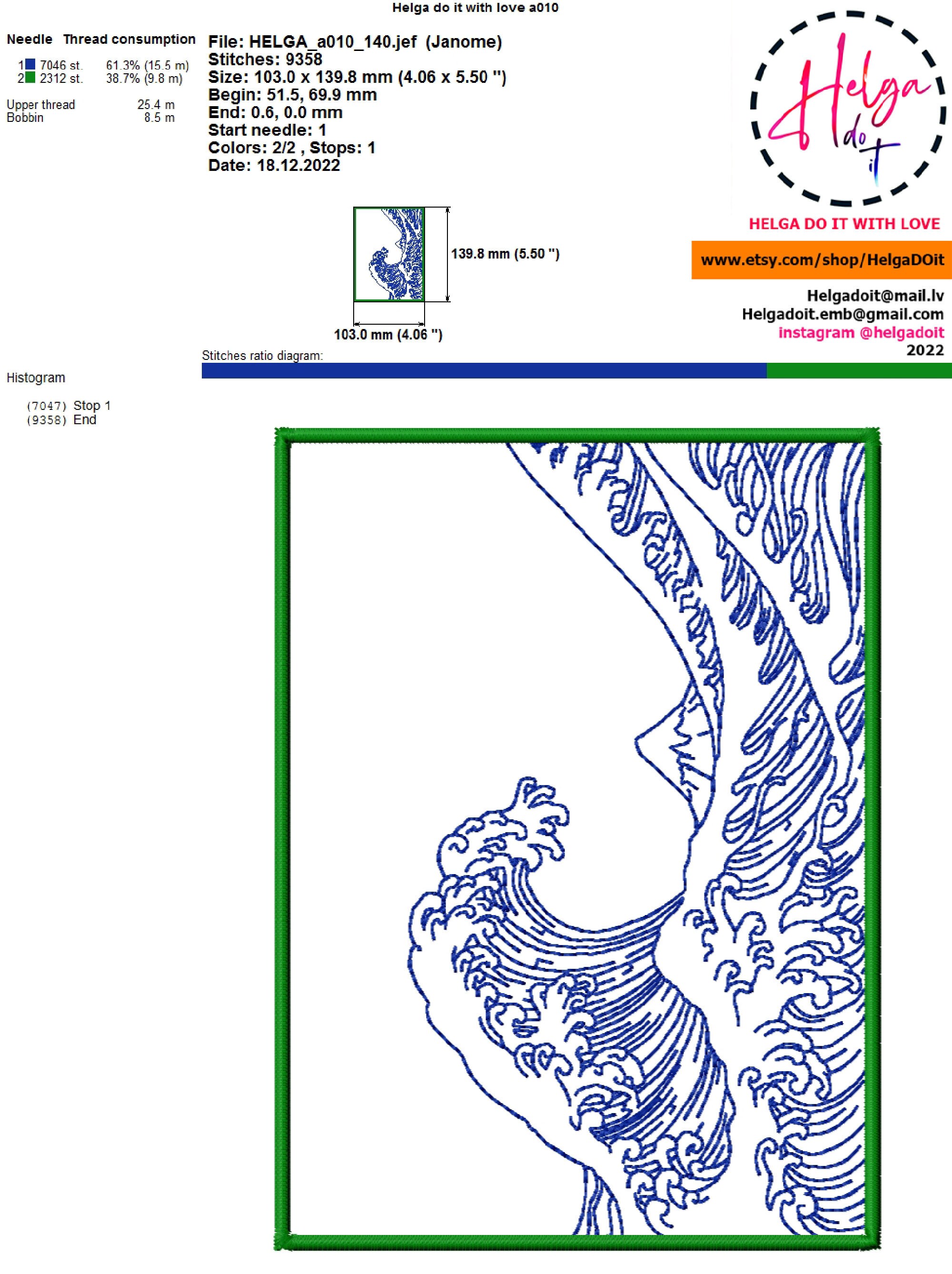 Wave Embroidery Design,ocean Wave Embroidery Designs for Machine,line Art Embroidery,22 Sizes