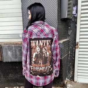 Bobaflex McCoy Brothers Reworked Vintage Flannel Shirt | Upcycled Bleached Plaid Oxford | Grunge Style Streetwear Band Tee | The Lonely Ones
