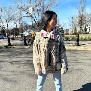 Upcycled Military Fatigue Jacket | 1 of a Kind Unisex Spring Streetwear | Camouflage Paisley Cargo | Reworked Army/Navy/Marines Coat Uniform