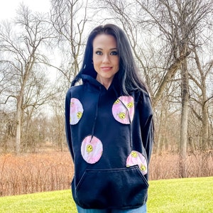 Melting Happy Face Y2K Style Hoodie Rework | One of a Kind Upcycled Streetwear | Patchwork Athleisure Sweatshirt | Sustainable Fashion Gift