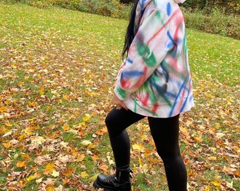 Spray Painted Hoodie Upcycled + One of a Kind - Fur Lined
