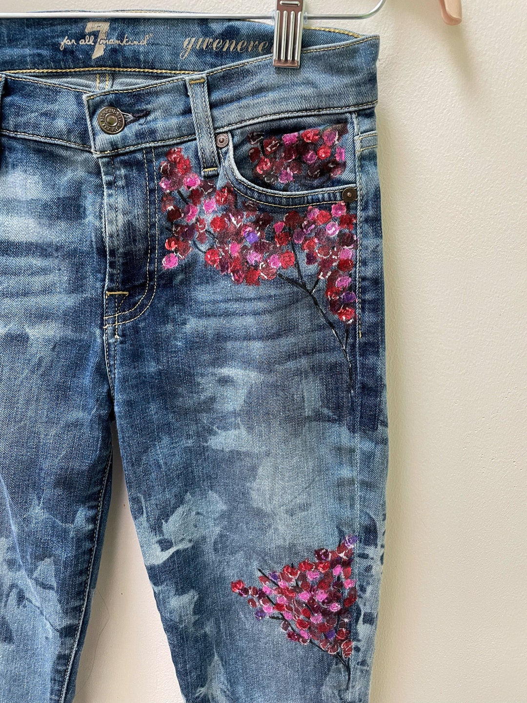 Hand Painted Seven for All Mankind Jeans Sz 25 Floral Painted - Etsy