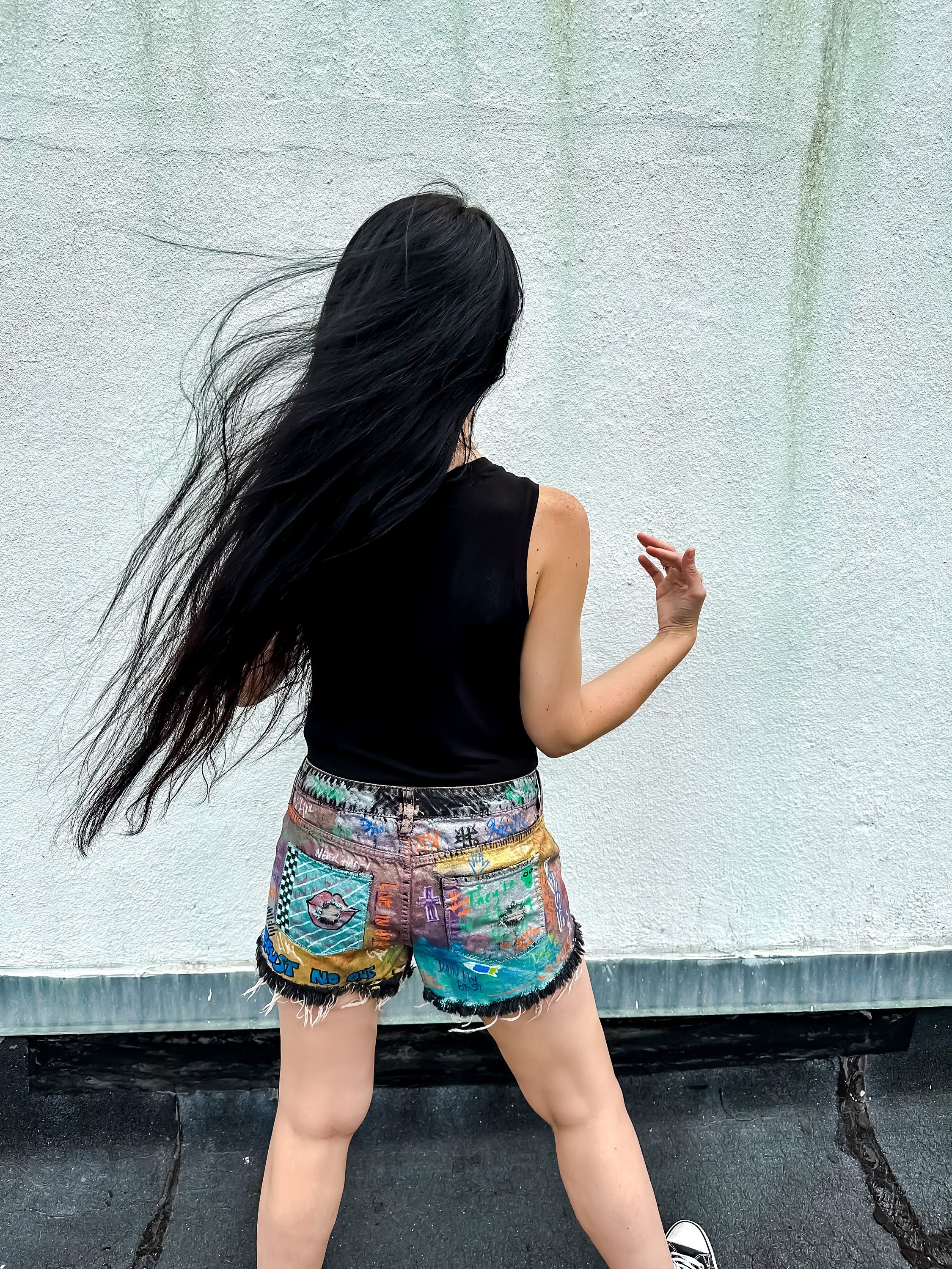 [NOT4NERD] Mural Painting Sweat Shorts ☆送料込☆ DENIMGUYS Men Streetwear Jorts - Custom Graffiti Paint