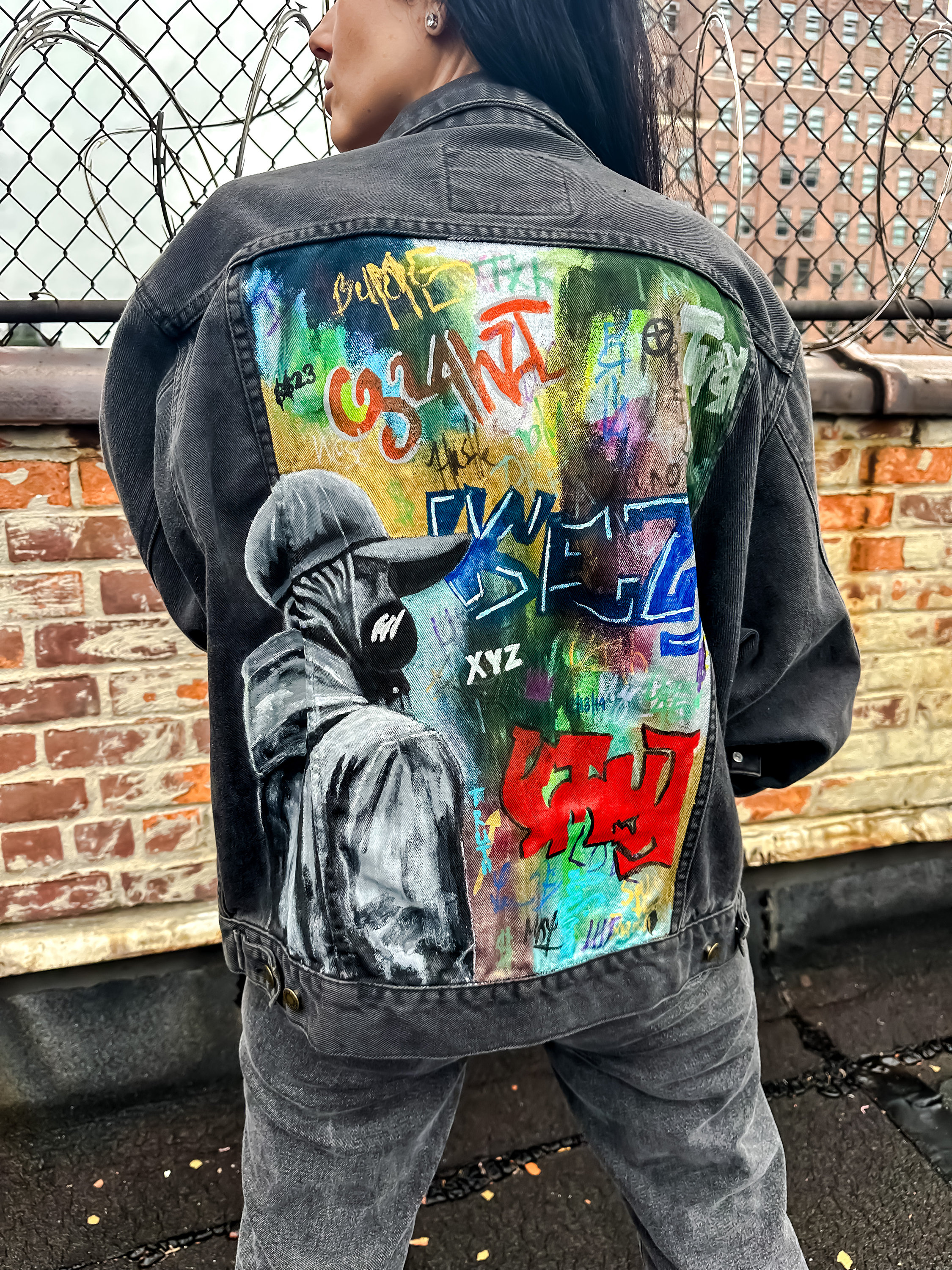 Hand Painted Graffiti Style Denim Outerwear Edgy Urban Street Art ...