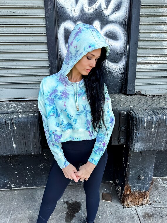 Tie Dyed FILA Cropped Hoodie Upcycled Athleisure Hand Dyed Sweatshirt Top Pastel Spring Sports Shirt Colorful Casual Streetwear Gift Etsy