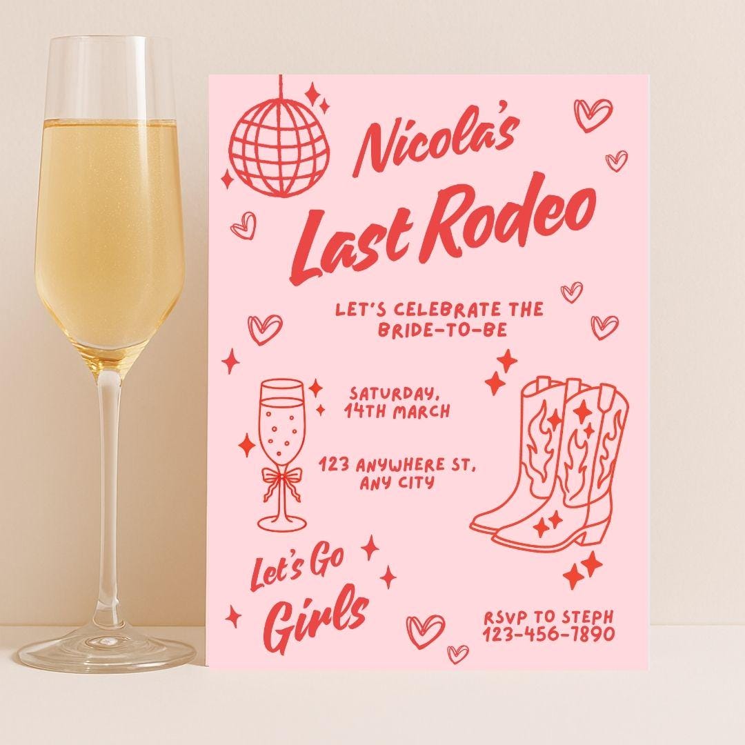 Last Rodeo Bachelorette Party Invitation | Hens Night Invite | Editable ...