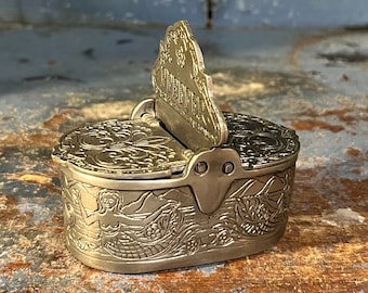 Vintage 1960/70s Pewter Salt and Pepper basket / tine box, Mermaid motif, RUSTIC table decor, German table serving