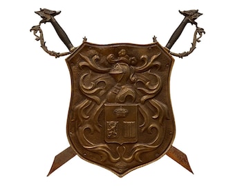 18/1900s bronze Shield with Cross Swords Wall Hanging