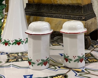2SOLD Rare Porsgrund 'Hearts & Pines' Norwegian design Salt and Pepper Shakers, Vintage Norway/Scandinavian design Christmas table serving