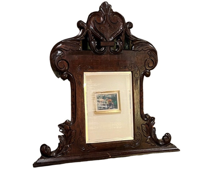 1800s Antique Mirror Norwegian hand carved rococo / chippendale mirror with original mirror glass, detailed hand carving, patina