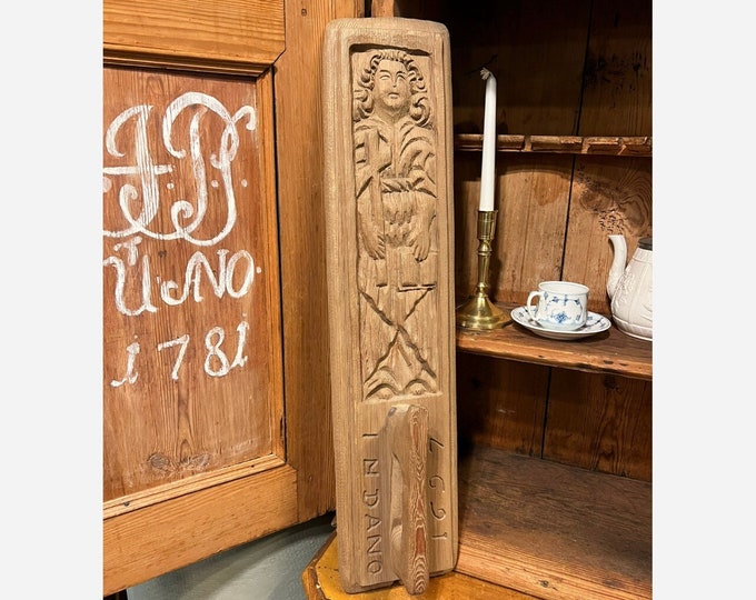 Rare Norwegian Petter C. Omtvedt (1934-2021) hand carved baroque style mangle board,Scandinavian folkart folk-Art, Rustic country style