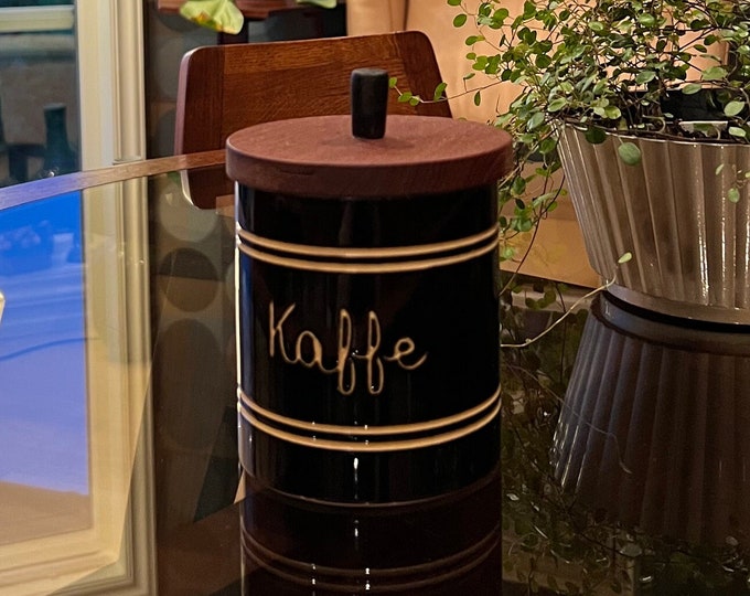 1960s Swedish Coffee / Kaffe Canister /Jar / Container with teak lid, Scandinavian / Nordic Mid-century modern Retro kitchen storage box