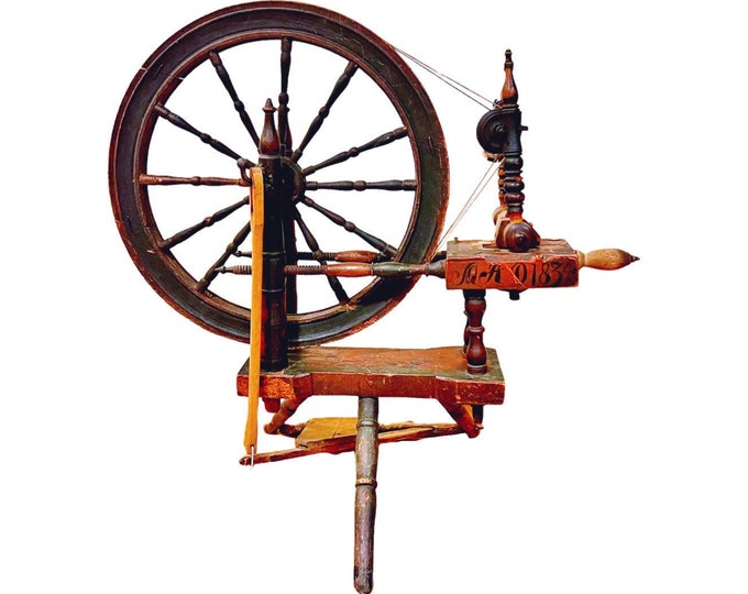 1834 Primitive Antique spinning wheel/yarn winder, Wooden tool, handcrafted Scandinavian rustic folk art, museum quality collectible