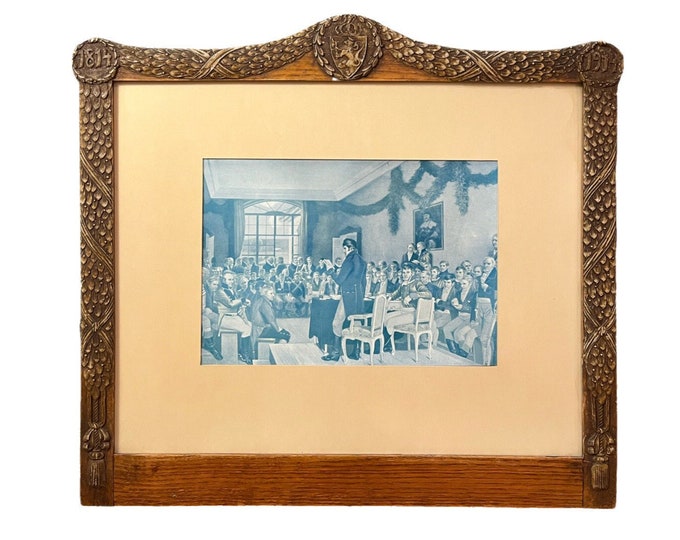 Rare 1814-1914 Antique Norwegian"The National Assembly at Eidsvoll 1814" with rich decorated frame from 1914, Over 100 years old,Collectible